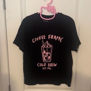 Primark Black Tee with Pink Coffee Frappe Graphic size Medium